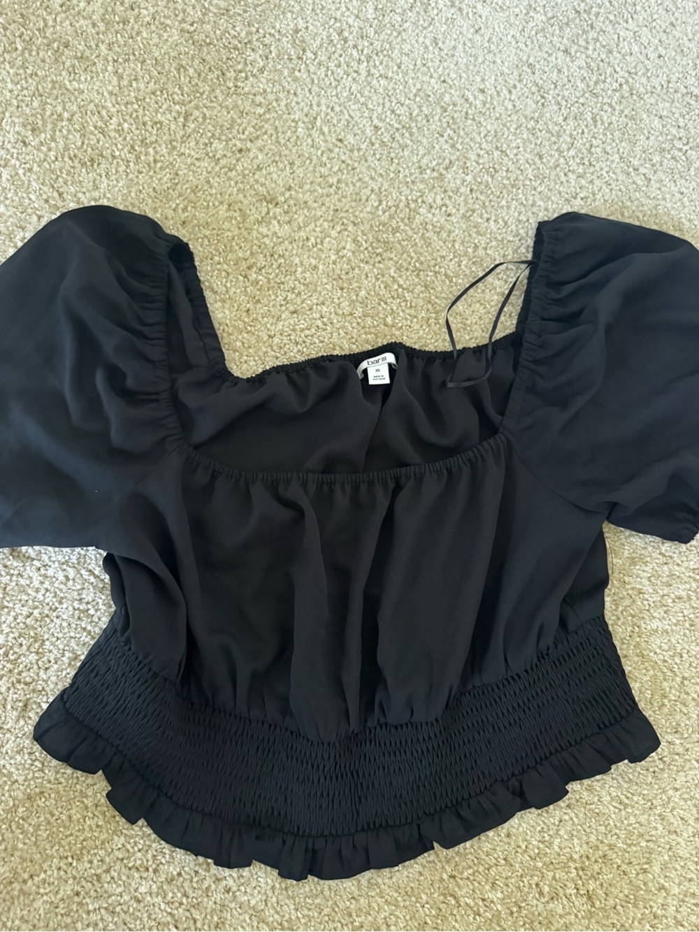 Bar III Black Smocked Peasant Blouse